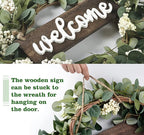 Sggvecsy Green Eucalyptus Wreath with Welcome Sign 20in Artificial Spring Summer White Berries for Front Door Wall Window Festival Farmhouse Porch Patio Garden Decor, White,green