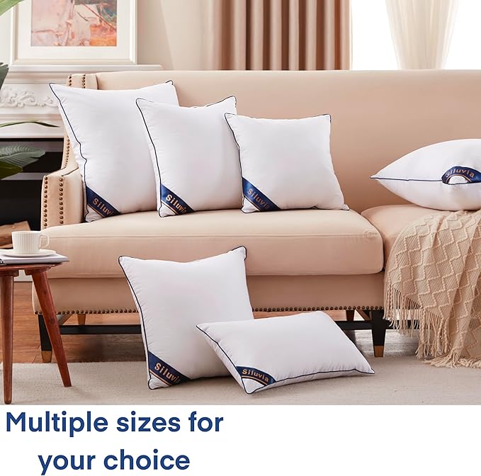 Siluvia 16"x16" Pillow Inserts Set of 2 Square Throw 16 Pillows with 100% Cotton Cover for Sofa, Couch, and Bed - White