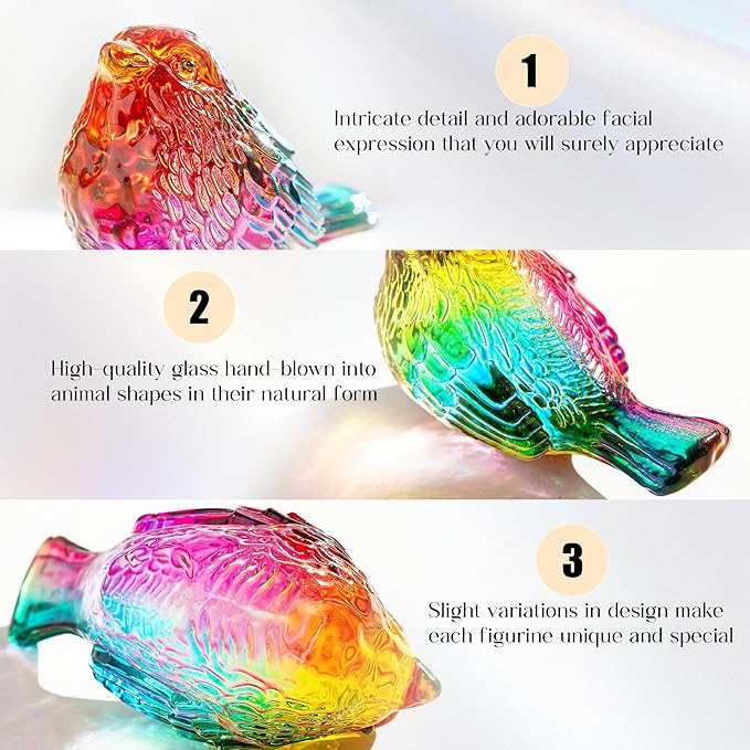 H&D HYALINE & DORA 3" Colorful Glass Bird Figurine Miniature Blown Glass Birds Bird Gifts for Bird Lovers Women Men Animals Collectible Figurines for Desk Table Decor