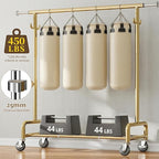 Raybee 75" W Heavy Duty Clothes Rack Load 450 LBS, Metal Garment Storage with Shelf, Lockable Wheels & Anti-Slip Stoppers, Rolling Clothing Rack for Bedroom Laundry Room, Gold