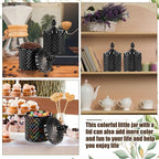 Aoriher 4 Pcs Crystal Glass Candy Jar Set with Lids Home Decorative Storage Jars for Apothecary, Bathroom, Kitchen, and Pantry, Ideal for Cotton Swabs and Jewelry(Large,Black)