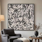 Large Framed Black and White Abstract Wall Art for Living Room, Big Square Modern Canvas Prints Paintings, Minimalist Brushstroke Lines Pictures for Bedroom Dining Hallway Office Wall Decor 40x40 In