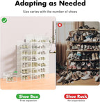 Shoe Storage Box, 15 Pack Clear Plastic Stackable Shoe Organizer for Closet, Interlocking Design Shoe Container Bins for Sneakers, Foldable Shoe Rack with Lids, White