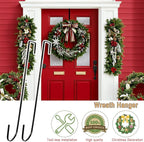 15" Wreath Hangers for Front Door,4 Pack Wreath Door Hanger,Non Scratch Over The Door Hooks Halloween Christmas Easter Decorations Welcome Sign for Front Door Décor, Slim Hangers (Black-4 Pack, 15 in)