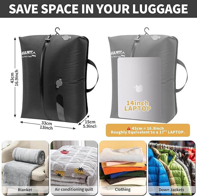 2 Pack Reusable Vacuum Bags for Travel,Waterproof Professional IP67 Zipper Reusable Vacuum Compression Bags,Space Saver Bags for Suitcases Backpack(No Pump)