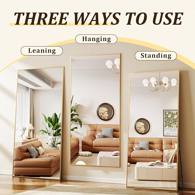 BEAUTYPEAK 86"x40" Rectangle Full Body Floor Mirrors, Full Length Mirror with Stand, Large Gold Mirror for Bedroom, Dressing Room, Leaning, Standing or Hanging Horizontally/Vertically