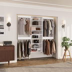 ROOMTEC Modular Closet System, 102" Wall-Mounted Closet Organizer with Hanging Rods and Shelves, Wooden Tower for Walk-In Closets, Wardrobe Storage Kit, White
