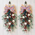 nuvagiki Patriotic Teardrop Swag Set of 2, Red White Blue Berry Front Door Decor, 4th of July Memorial Day Door Hanging Wreath, Rustic Farmhouse Independence Day Porch Decorations