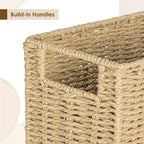 AELS Woven Natural Fibre Magazine Holder, Magazine Rack Floor, Hand-woven Magazine Organizer, Natural Paper Rope Magazine Basket with Handles, Boho Modern Farmhouse Book Basket, Newspaper Holder