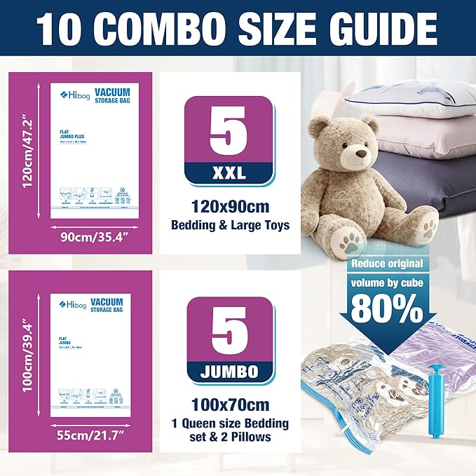 Vacuum Storage Bags Jumbo and XXL, Extra Large Vacuum Seal Bags for Bedding Blankets Comforters Clothing (5J+5XXL)