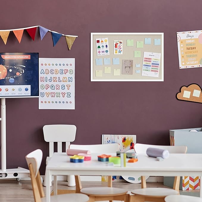DAHAPYBOO Cork Board with Linen White,Bulletin Board 30"x20" Hanging Corkboards for Office Home School Message Board or Vision Board Decoration.