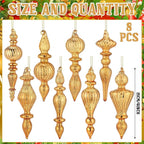 Mifoci 8 Pcs 6 Inch Mercury Glass Finial Christmas Ornaments Hanging Christmas Finials Glass Ornaments Assorted Mercury Decor for Vintage Holiday Xmas Tree Decoration(Champagne)