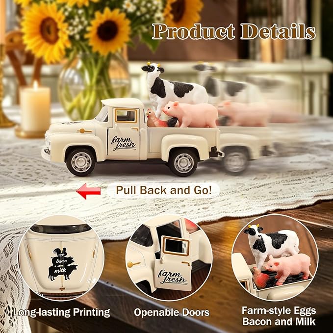 Huray Rayho Farmhouse Metal Truck Table Decor,with Eggs Bacon Milk, Long-Lasting Printing, Vintage Centerpiece Decoration for Home Office Bathroom Shelf Tiered Tray, Gifts Packaging for Women Mom