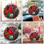 Cardinal Stained Glass Ornament - Christmas Tree Decorations, Cardinal Ornaments for Christmas Tree, Gift Exchange