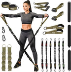 Tribe Lifting Tube Resistance Bands for Working Out Men and Women - 180lb Exercise Bands Set with Handles, Resistance Band Bar, Ankle Straps, Foot Straps, Door Anchor for Home Gym Strength Training
