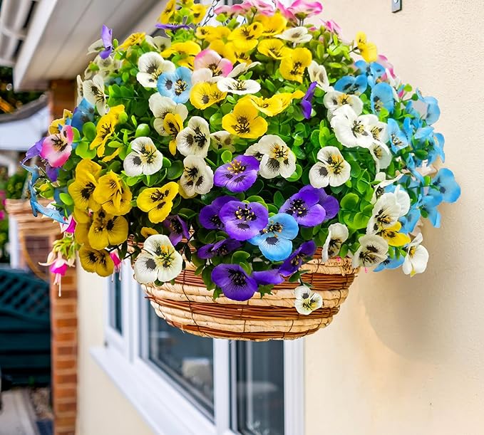 Artificial Flowers for Outdoors Fake Plants, 12pcs Fake Flowers Artificial Plants Outdoor UV Resistant,Silk Faux Flowers Shrubs Greenery Plants for Porch Garden Patio Window Box Decor