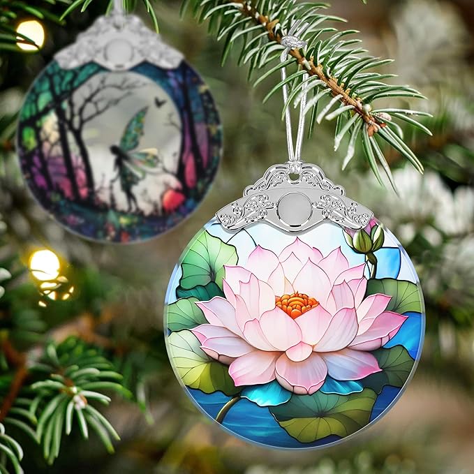 Lotus Stained Glass Orament - Christmas Ornament - Christmas Decorations for Tree - Holiday Present ldeas - Gift Exchange