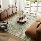 8×10 Machine Washable Rug for Living Room, Boho Vintage 8×10 Area Rug，Distressed Accent Low Pile Ultra Soft Large Carpet for Bedroom Bathroom Dining Room, Floral/Green