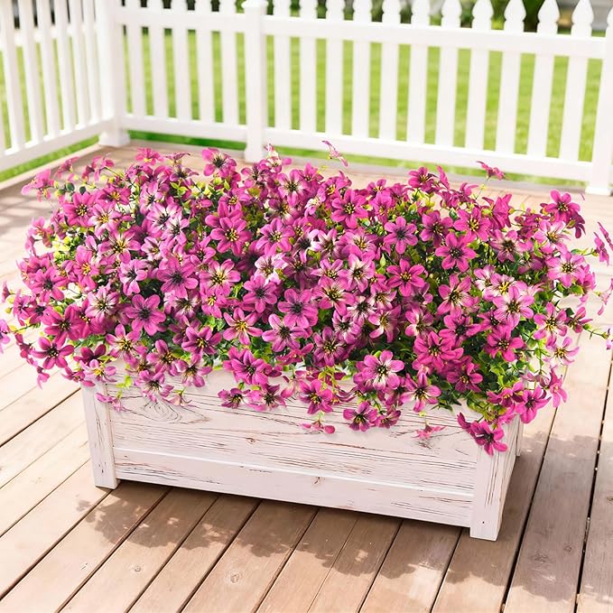 Artificial Fake Flowers for Outdoors 12 Bundles Faux Silk Flower Spring Decoration Artificial Fake Plants Outdoor Plastic Flowers UV Resistant No Fade for Home Planter Porch Patio Yard Decor