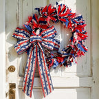 Retrowavy 16 Inch Patriotic Wreath with Bow, 4th of July Wreaths for Front Door Red White and Blue Wreath for 250th Anniversary Memorial Day Independence Day Porch Farmhouse Holiday Decor Vintage