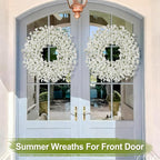 26 Inch Spring Wreaths for Front Door Large Easter Valentines Forsythia Floral Summer Spring Door Wreaths Outdoor All Season Spring Decorations for Home Porch Room Window Wall Farmhouse Decor(White-R)