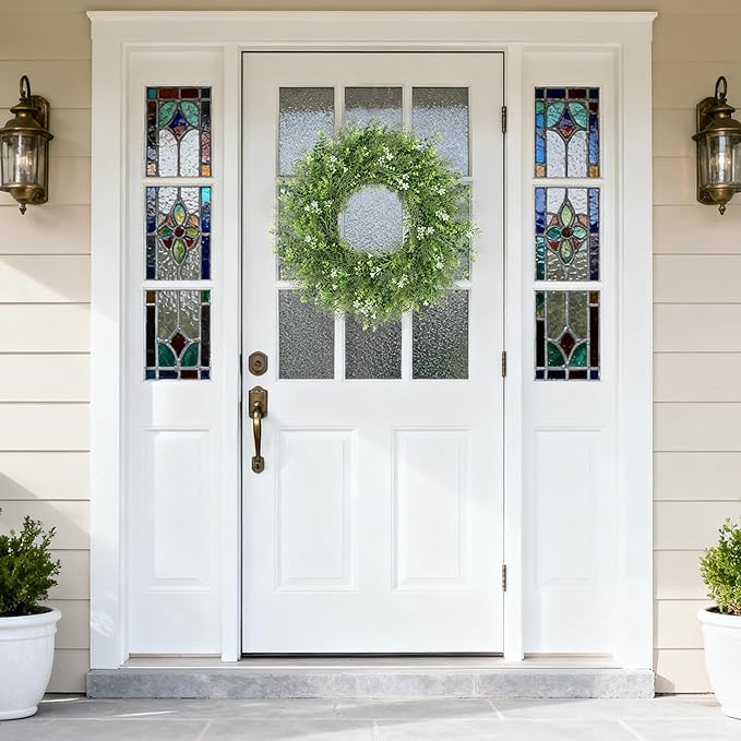 24 Inch Summer Wreaths for Front Door Wreath Spring Outdoor Green Door Wreath for All Seasons Porch Living Room Bedroom Window Wall Indoor Outdoor Farmhouse Home Decoration
