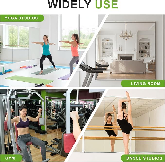 FICTOR Home Gym Mirror for Wall, 48"x24"x3 PCS Large Workout Mirrors with Tempered Glass, Full Length Frameless Body Mirror for Garage, Dance, Yoga, Bedroom