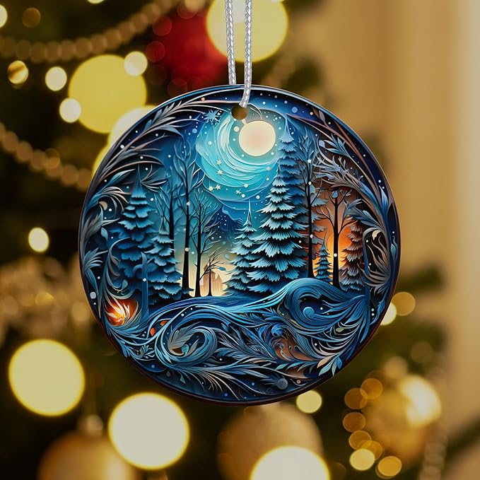 Jabihome Christmas Ornaments 2025, Exchange for Women, Men, Collectible Dated Year Ornaments for Tree, Unique Acrylic Suncatcher, Printed Stained Glass Effect Decor (Moonlit Forest)
