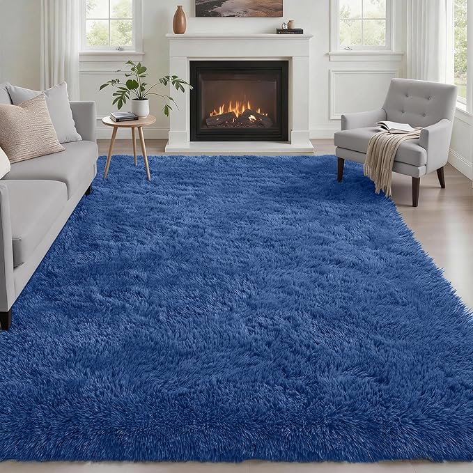 Fluffy 5x7 Area Rugs for Living Room Bedroom: Ultra Soft Shag Rug Non-Slip Non-Shedding Small Plush Bedside Rug Indoor Floor Carpets for Kids Room Playroom Entryway Nursery Dorms Home Decor Blue