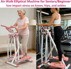 Air Walker Elliptical Exercise Machine for Home Office, Training Machines w/LCD Monitor/Device Holder, Foldable Cardio Exercise Machine for Beginners Seniors, Full Body Fitness Equipment 300LBS, Pink