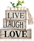 Yuntau 5 Pcs Rustic Farmhouse Tiered Tray Farmhouse Fake Books Decoration Life Laugh Love Wooden Tabletop Decor Love Block Decor Wood Block Sign Gift Centerpiece for Shelf Coffee Mantle Kitchen Table