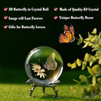 IFOLAINA 3D Butterfly Crystal Ball 60mm Gifts Ideas for Girlfriend Wife Mom Couple Her Butterfly on Sunflower in Glass Ball with Stand Flower Sphere Novelty Home Decor