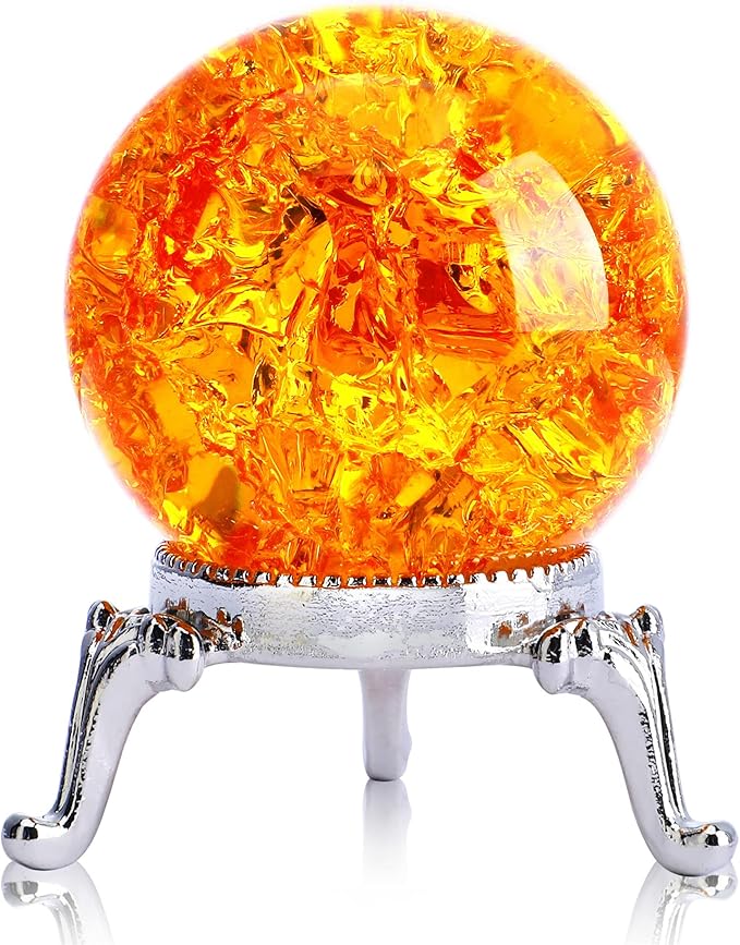 H&D HYALINE & DORA Glass Crystal Ball,40mm Ice Crack Ball,Crystal Ball Decorative for Accessories Rockery Ornaments,Orange