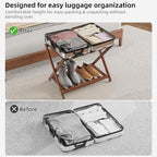 Bamboo Luggage Rack for Guest Room, Wide Suitcase Stand with Storage Shelf, Folding Luggage Stand Holder for Bedroom Hotel, 26.77" Thickened Luggage Rack for Suitcases, Brown