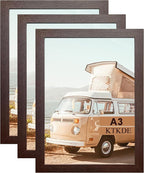 KTKDE A3 Poster Frame Walnut Woodgrain Picture Frame-11.7x16.5in Set of 3- Photo Frame,Certificate Frame with Plexiglass for Wall Mount or Table Top Display