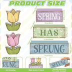 Moucuny 4 Pcs Spring Table Decorations Wooden Stacked Block Sign with Tulip Decor - "spring Has Sprung" Centerpiece Rustic Easter Tiered Tray Decorations Flower Signs for Home Kitchen Tabletop Mantel