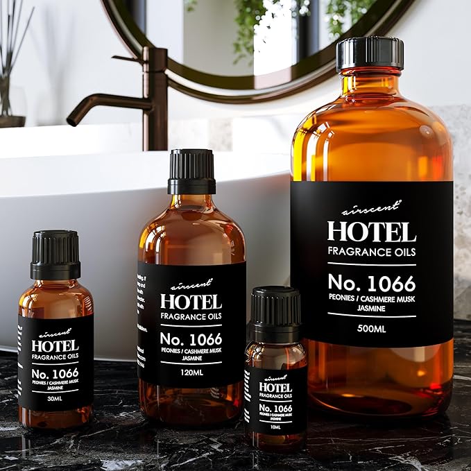 AirScent Hotel Diffuser Oil No. 1066 - Peonies Cashmere Jasmine - Premium Fragrance Oil for Ultrasonic and Waterless Diffusers and Crafting - 120 mL, 4 fl oz Glass Dropper Bottle