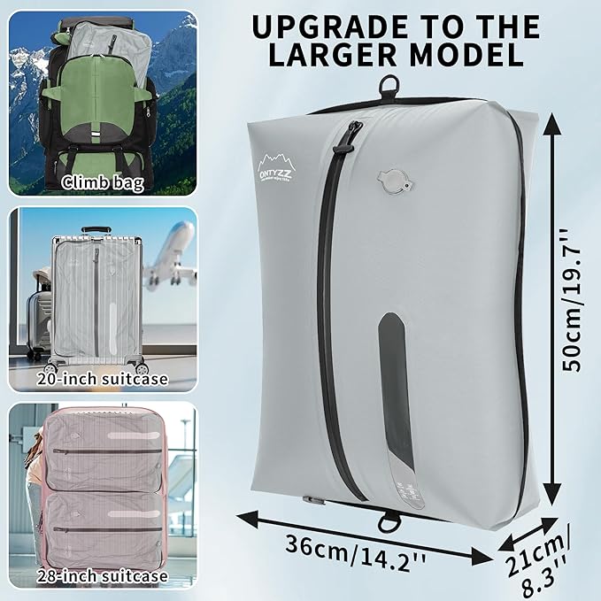 ONTYZZ Vacuum Bags for Travel, Reusable Vacuum Compression Bag, Recycled IPX8 Waterproof Space Saver Bag for Luggage/Camping/Home Storage (3 Pack with Air Pump-Grey)