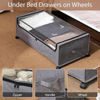 Under Bed Storage with Wheels, Rolling Under bed Storage with Metal Frame, Under Bed Shoe Storage for Space Saving, Zippered Clear Lid, Heavy-Duty Steel Base for Clothes,4XL 90L