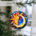 Sun and Moon Christmas Ornaments Decorative Ornament Round Acrylic Stained Glass Effect Window Hanging for Celestial Decor Moon Decor Sun Decor Sun, Hanging Tree Thanksgiving Gifts