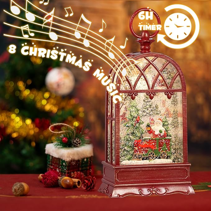 Snow Globe Christmas with Santa Claus, Lighted Christmas Snow Globes with Timer, Swirling Musical Glittering Snow Globes Lantern for Christmas Decoration(Santa Claus)