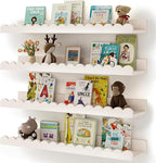 Shario Nursery Book Shelves, 4-Pack White Floating Shelves for Wall Kids, Scalloped Shelves, Wall Book Shelves for Bedroom Kids, Toddler Room, Baby Room, Nursery Decor