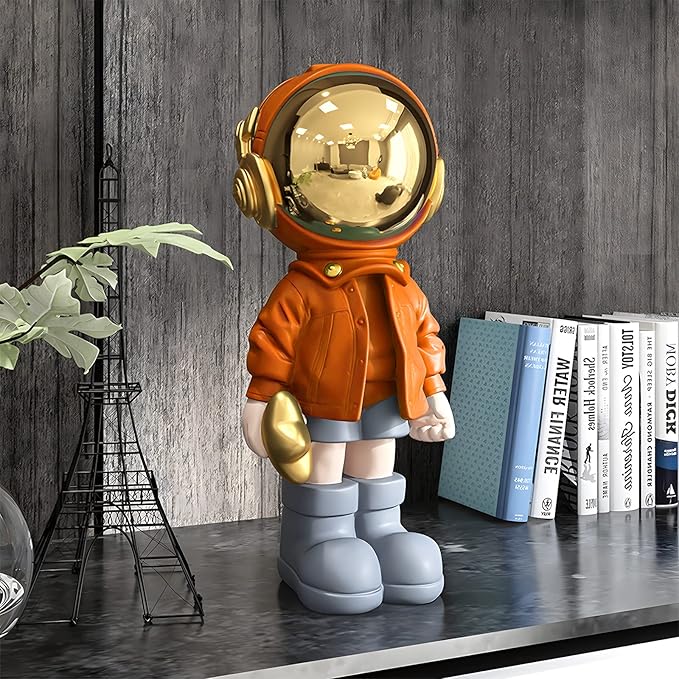 EZ4ENCE Figurine Statue Astronaut Sculpture Spaceman Decor,Sculptures for Home Decor,Arts Orange Shelf Decoration,Cool Metal Mask Table Decor,Large Spaceman Figure Ornament