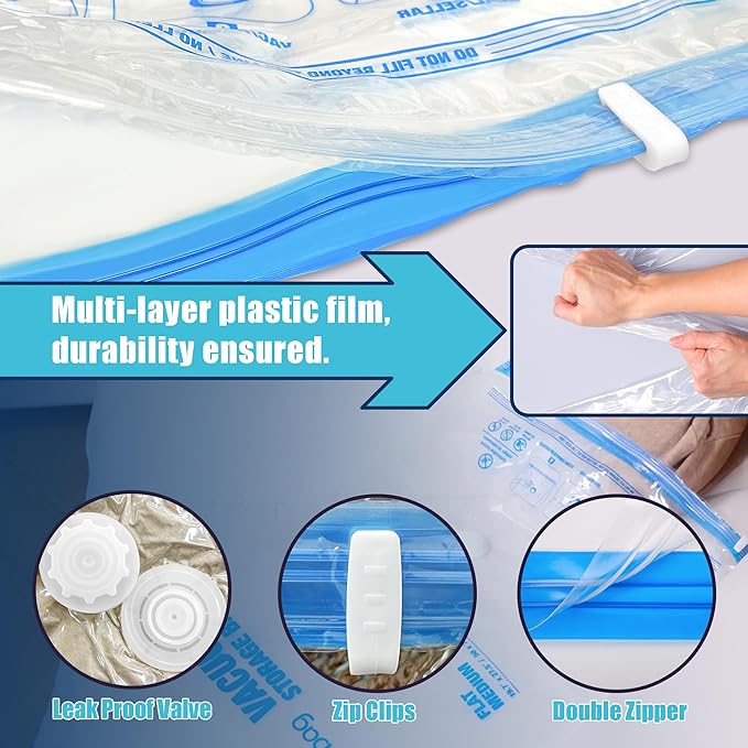 Vacuum Storage Bags Jumbo and XXL, Extra Large Vacuum Seal Bags for Bedding Blankets Comforters Clothing (5J+5XXL)