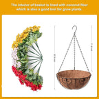 Artificial Flower in Hanging Basket Outdoor Indoor Decoration,Coconut Lining Flowerpot with Faux Plant,Daisy with Eucalyptus Leaves Arrangement for Home Spring Summer Decor(Red White Yellow)