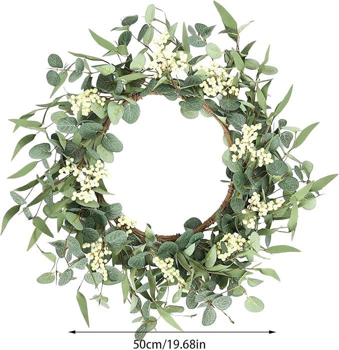 20 Inch Summer Wreaths for Front Door, Artificial Daisy Wildflower Lavender Front Door Wreath Spring,Green Eucalyptus Wreath for Window Wall Farmhouse Home Decor Porch Outdoor