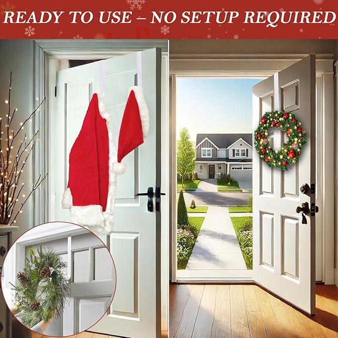 12" Metal Wreath Hanger for Front Door, Non-Scratch, 2 Pack White Wreath Hanger Heavy Duty, Over-the-Door Hooks for Hanging Welcome Sign, Wreath Holder for Easter, Halloween, Christmas Decorations