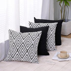 HPUK Decorative Throw Pillow Covers Set of 4 Geometric Design Linen Cushion Cover for Couch Sofa Living Room, 20"x20" inches, Black