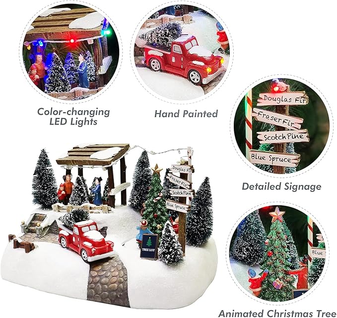 MOMENTS IN TIME Christmas Village Tree Animation Building Home Decor with LED Lights and Christmas Music Battery Operated (not Included)