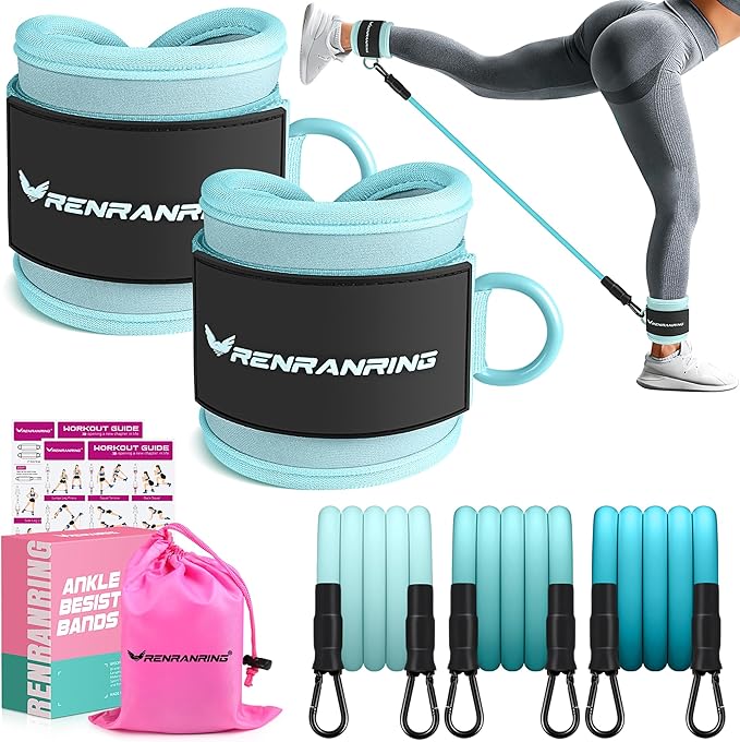 Ankle Resistance Bands with Cuffs, Ankle Bands for Working Out, Ankle Resistance Band for Legs and Glutes Workout Equipment, Butt Exercise Equipment for Women